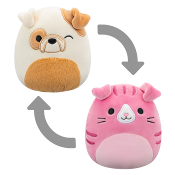 Squishmallows 2 w 1 Szkocki kot Geraldine/Bulldog Brock, 13 cm