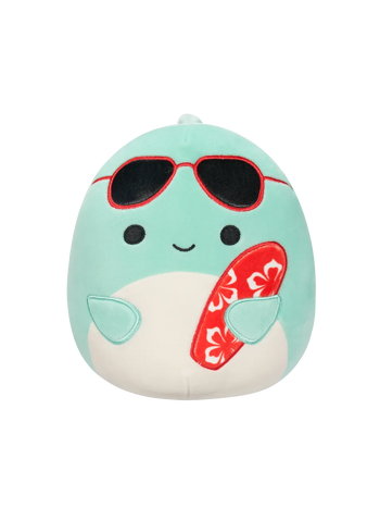 Squishmallows Delfin w okularach przeciwsłonecznych z deską surfingową Perry, 20 cm
