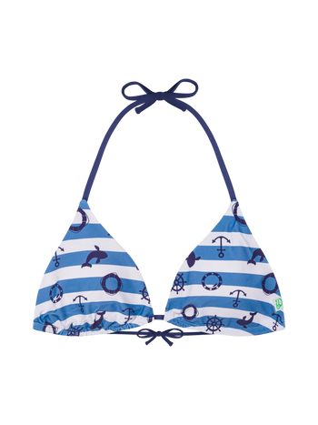 Wesoły trójkątny top od bikini Granatowe paski