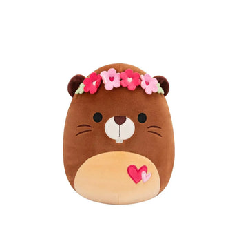 Squishmallows Brązowy bóbr z kwiatową koroną i sercami Chip, 20 cm