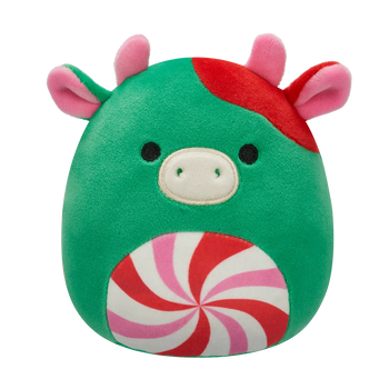 Squishmallows zielona krowa z kolorowym brzuchem Ruben, 20 cm