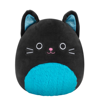 Squishmallows Czarny kot z neonowym puszystym brzuchem w kolorze niebieskim i błyszczącymi uszami Eponine, 20 cm