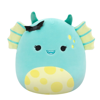 Squishmallows Turkusowy potwór z bagien z nakrapianym brzuchem i kokardą w kształcie nietoperza Dearest, 20 cm