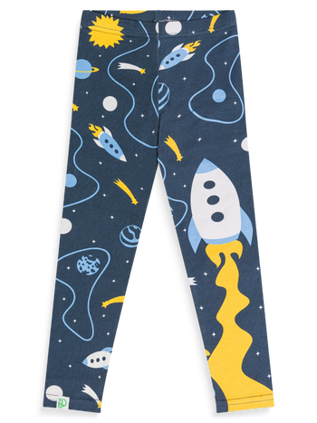 Wesołe bawełniane legginsy dziecięce Rakieta i kosmos