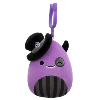 Squishmallows Clip-On Fioletowy potwór z kapeluszem puszczający oczko Earworm, 9 cm