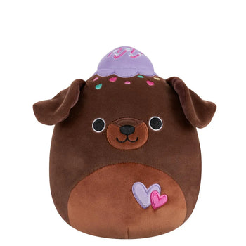 Squishmallows Czekoladowe brązowe brownie Rico z fioletową czapeczką z lodów, 20 cm