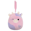 Squishmallows Przypinana puszczająca oczko różowo-fioletowa krowa Patty, 9 cm
