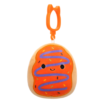 Squishmallows Clip-On Pomarańczowy pączek z lukrem i fioletowym bazgrołem Jay, 9 cm