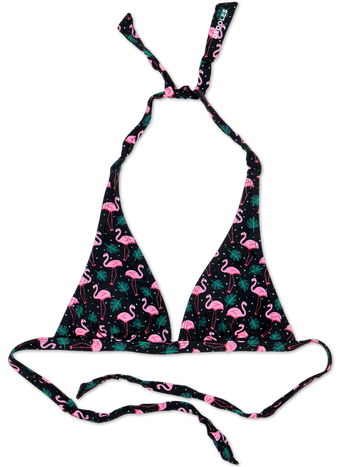 Wesoły trójkątny top od bikini Flamingi i liście