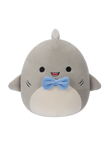 Squishmallows Szary rekin z niebieską muchą Gordon, 20 cm