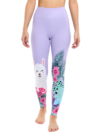 Wesołe legginsy treningowe Lama i kwiaty